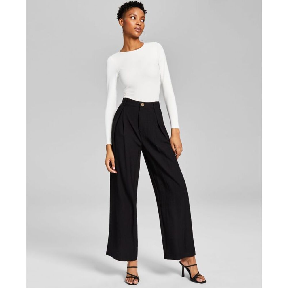 And Now This Now This Womens High Rise Wide Leg Textured Trouser Pants